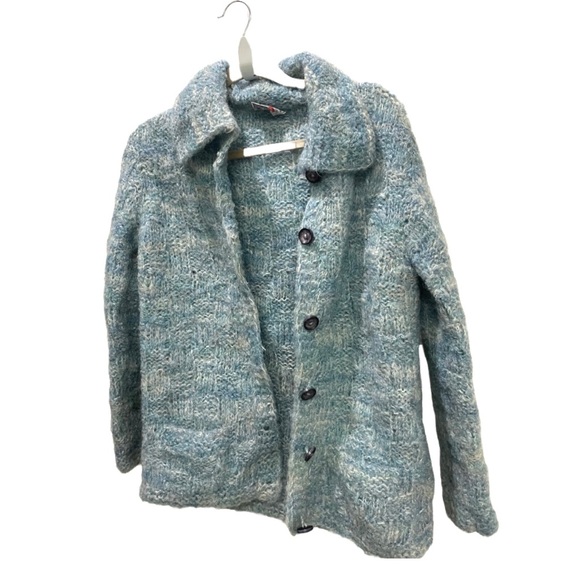 Vintage Avocado Handweavers 100% hand knitted pure wool cardigan sweater Medium - Picture 1 of 11